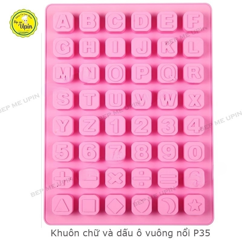 Khuôn chữ và dấu in nổi ô vuông  silicone làm bánh sinh nhật , bánh rau câu , kẹo chip chíp , khuôn socola