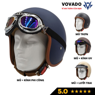 Mũ bảo hiểm thể thao 3/4 đầu nhiều màu phù hợp nam, nữ, kết hợp kính phi công, kính UV, lưỡi trai