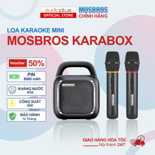 Loa karaoke mini MOSBROS Karabox - 50W - Tích hợp 2 mic không dây - Pin 8000mAh - Chính hãng - BH12T