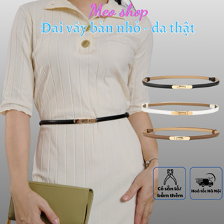 Đai thắt eo da thật bản nhỏ 1cm khoá bấm Đv050 - đai thắt lưng váy đầm suông da đẹp chắc chắn Meo shop