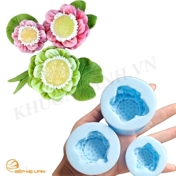 Khuôn silicon set 3 hoa sen quân âm hoa sen hoàng gia đẹp làm bánh