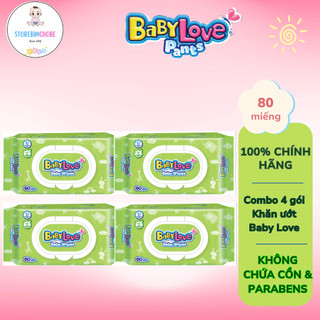 Combo 4 gói Khăn ướt BabyLove không hương nắp nhựa gói 80 miếng