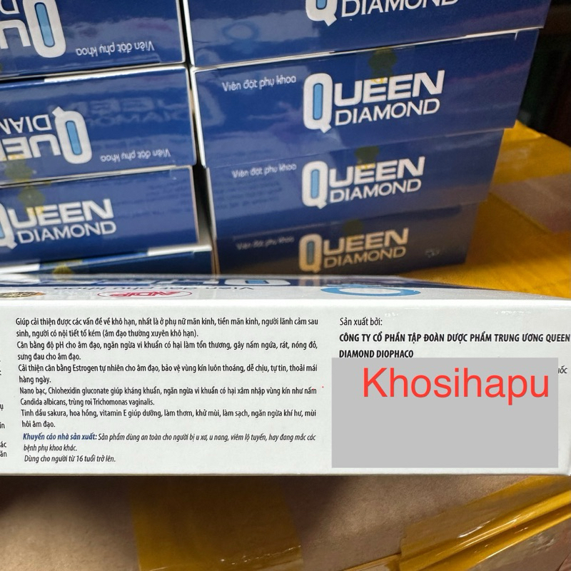 Viên đặt phụ khoa Queen Diamond trà xanh lô hội Nano bạc hỗ trợ kháng khuẩn cải thiện khô hạn tăng nội tiết tố nữ 7 viên