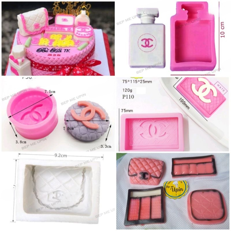 Khuôn silicon túi ví phấn chanel làm bánh sinh nhật nến thơm