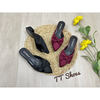 ( form nhỏ mn tăng 1 size ạ ) Giày cao gót sục 2cm nơ lụa êm chân TT Shoes bao2pnolua