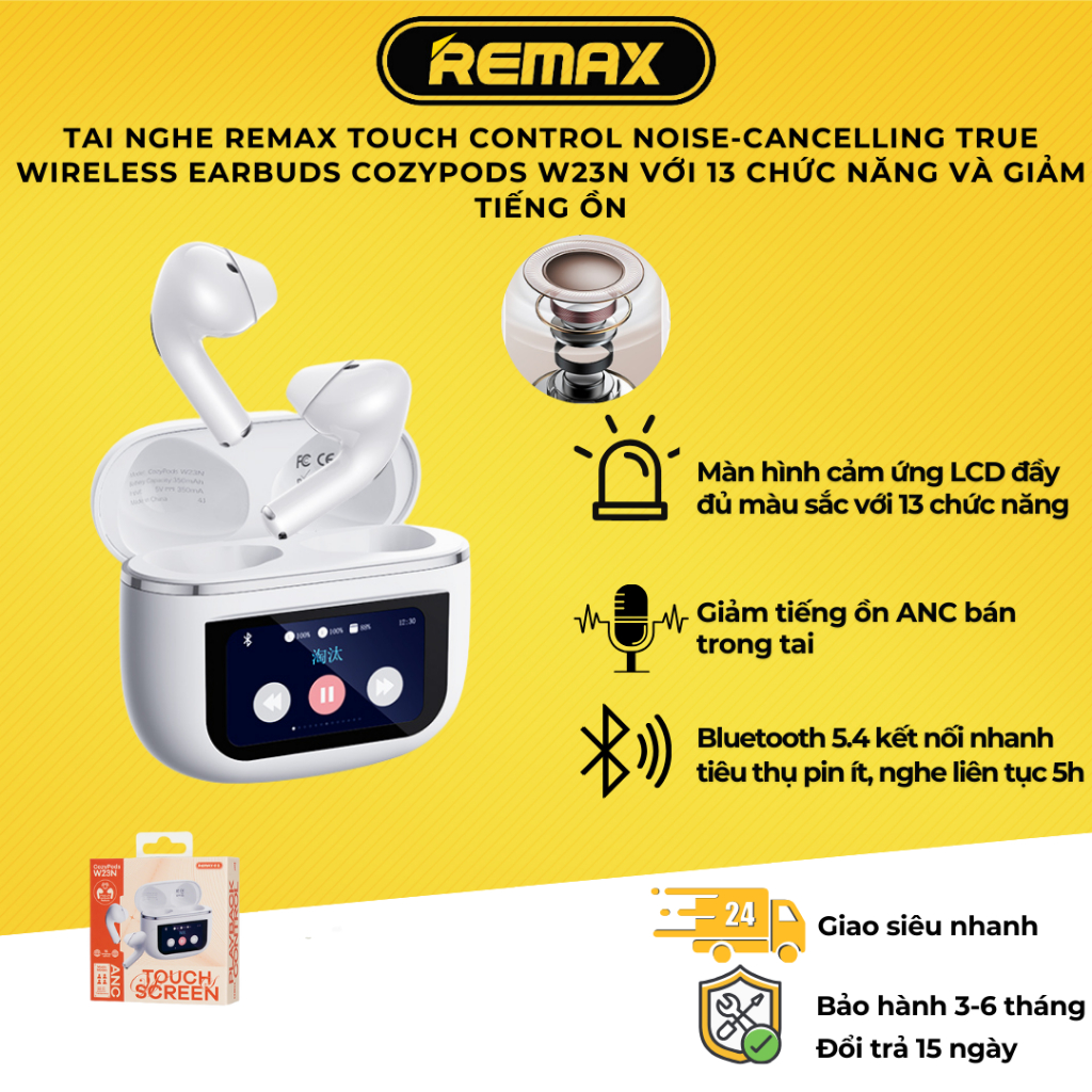 Tai nghe REMAX Touch Control Noise-Cancelling True Wireless Earbuds CozyPods W23N với 13 chức năng v