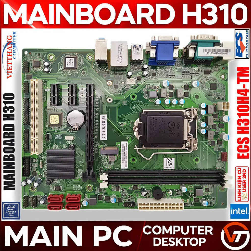 Mainboard ECS H310H4-TM Hỗ trợ CPU G5400, i3 9100F, i5 9400F ...Đã qua sử dụng đẹp như mới LikeNew