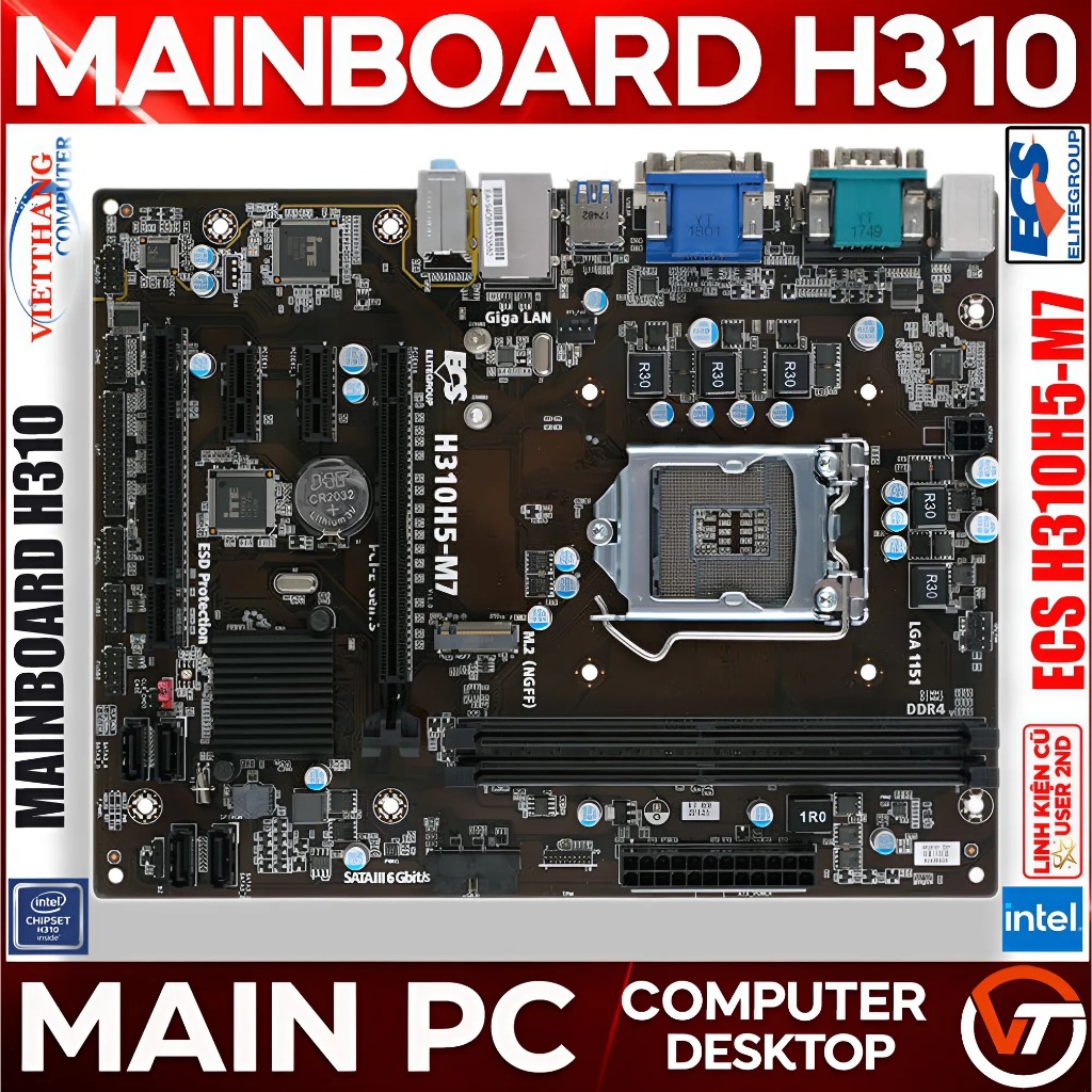 Mainboard ECS H310H5-M7 Hỗ trợ CPU G5400, i3 9100F, i5 9400F ...Đã qua sử dụng đẹp như mới LikeNew