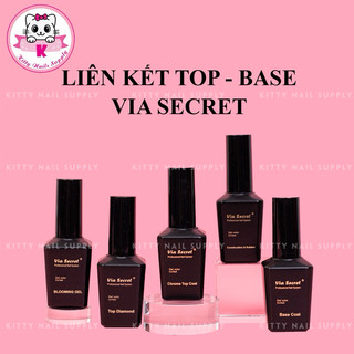 Base -Top - cứng - Loang - Top chà tráng gương Via Secret chai đen cao cấp 15ml - Kitty Nails Supply
