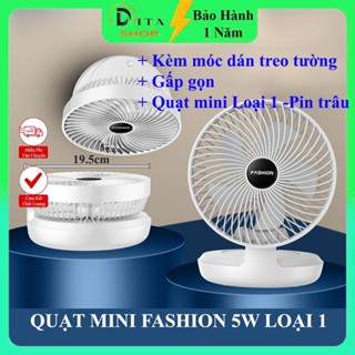  Quạt tích điện mini FASHION 5W - Quạt điện mini dùng pin sạc kèm móc treo dán tường - Quạt gấp gọn 