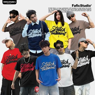  Áo thun cổ tròn Stylish thêu chữ nổi charm tshirt boxy Fafic studio nam nữ Unisex 