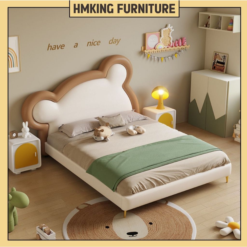 Giường ngủ HMKing Furniture dành cho trẻ bọc da mềm mại an toàn kích thước 1m6x2m 1m8x2m