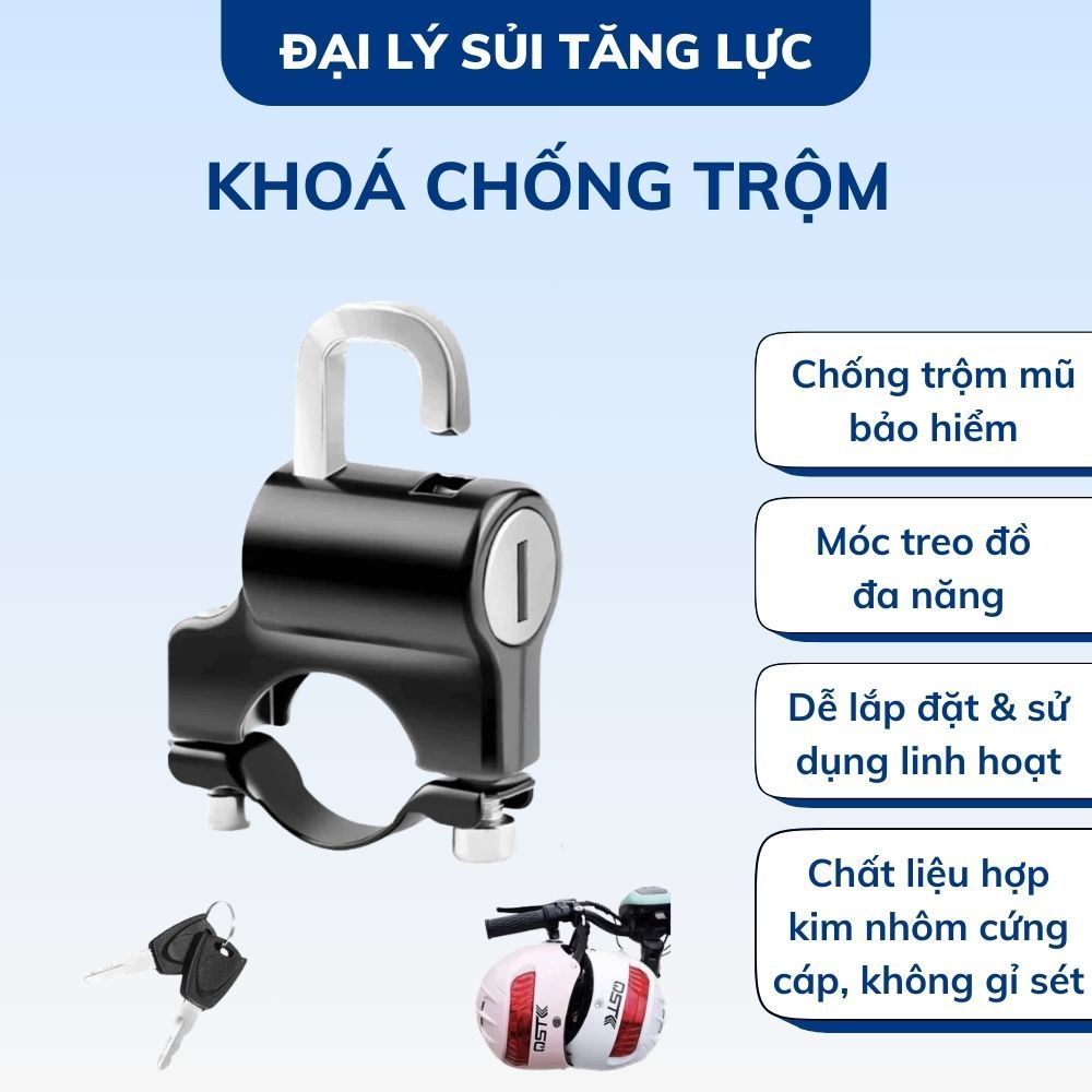 Khoá chống trộm mũ bảo hiểm, móc treo đồ đa năng gắn ghi đông làm bằng hợp kim nhôm cứng cáp, không rỉ sét