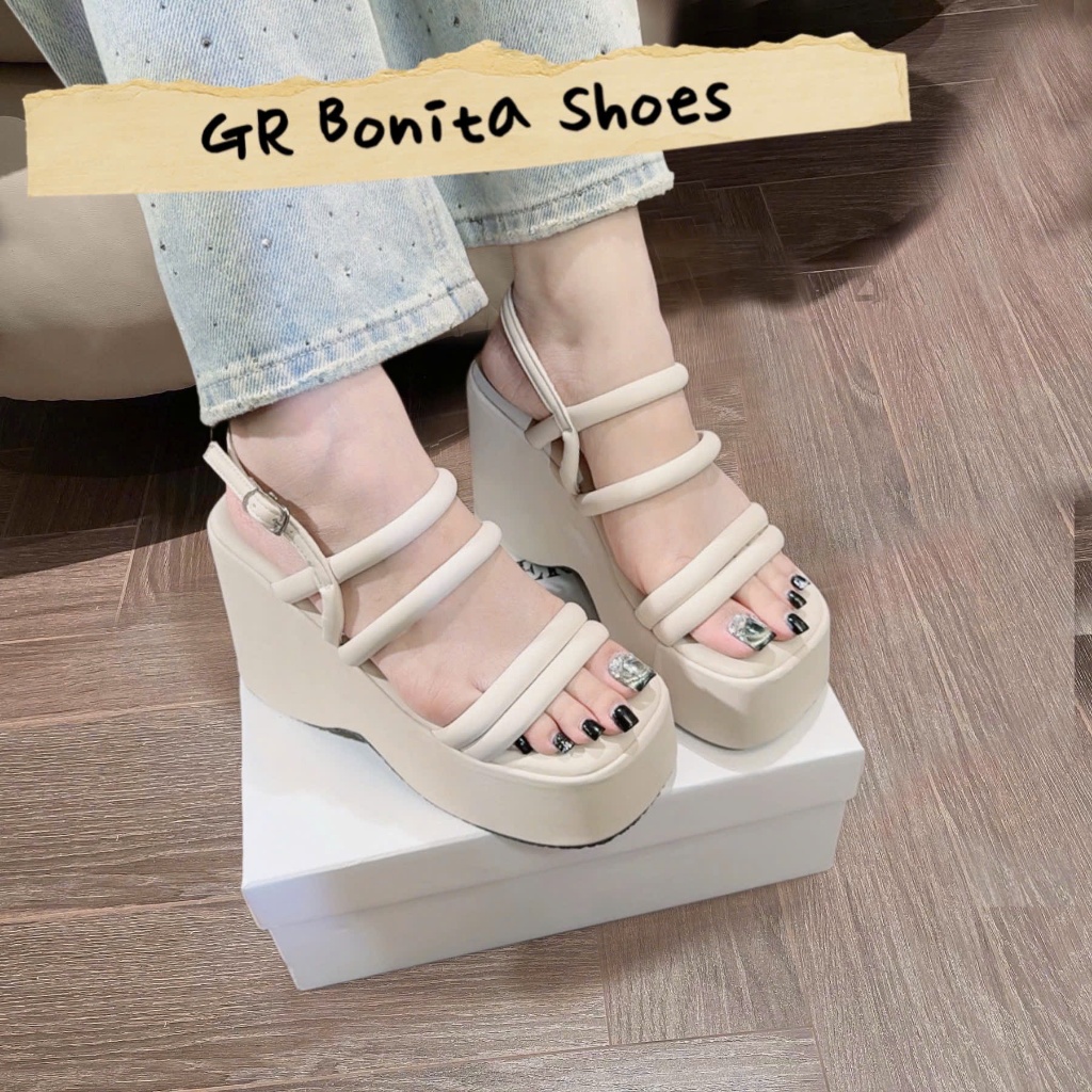 NS2 Sandal xuồng đế đúp 4 quai mảnh ngang cao 10 cm - BMS226