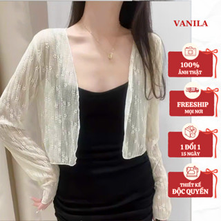 Áo Cardigan Croptop Tay Dài Mỏng Nhẹ Cho Nữ Áo Khoác Nhẹ Mặc Ngoài Chất Len Lưới Hoa Mịn Mát Vanilaclothing AK NHẸ