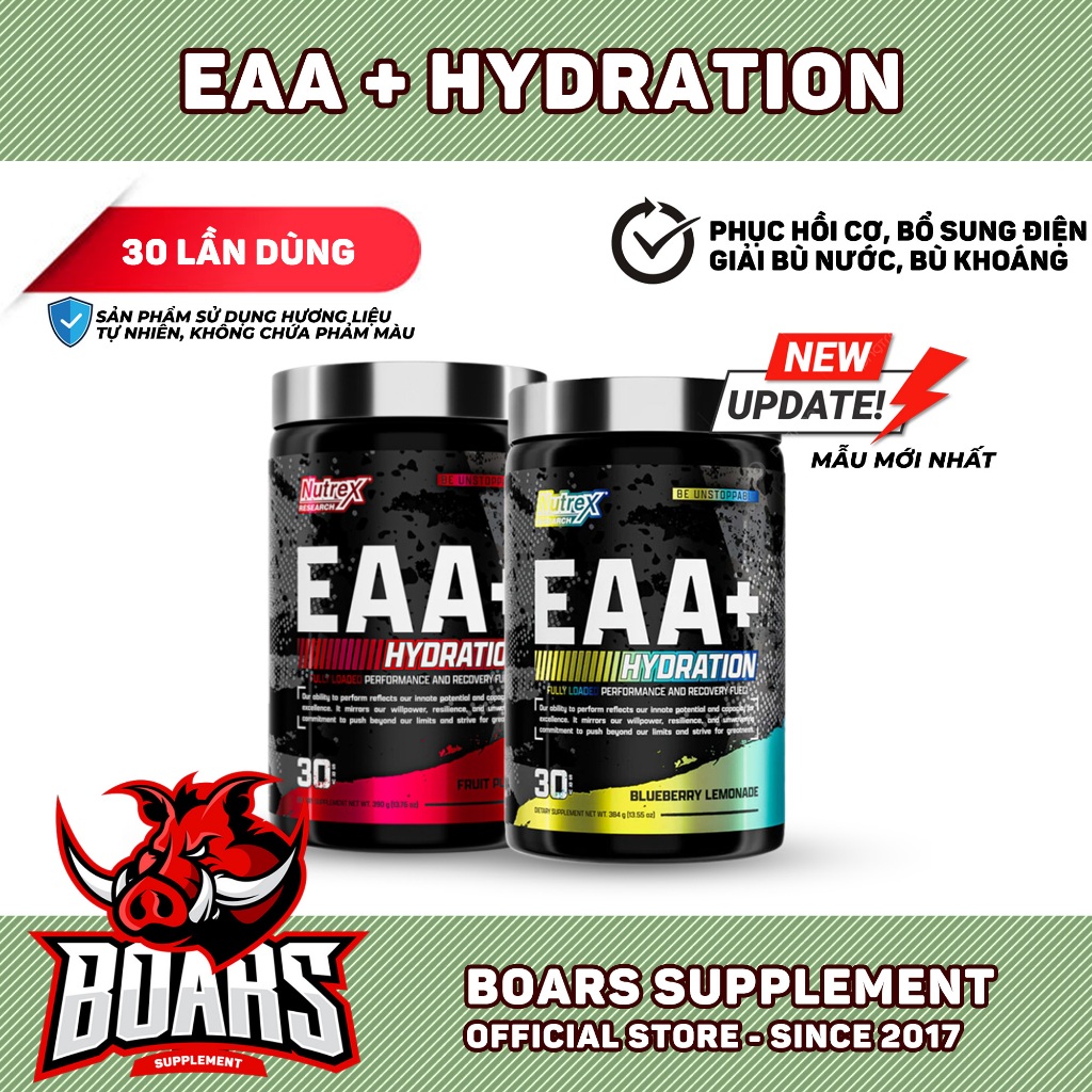 NUTREX EAA + HYDRATION, EAA BCAA & ĐIỆN GIẢI BÙ NƯỚC, BÙ KHOÁNG, PHỤC HỒI, PHÁT TRIỂN C Ơ BẮ P TỐI ƯU
