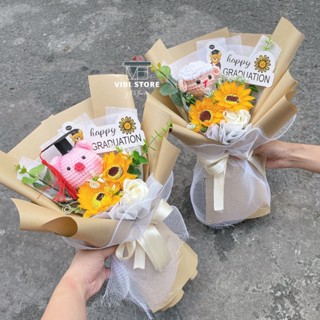 Ảnh thật 💐Bó hoa tốt nghiệp bao gồm thú len và hoa sáp  Tặng kèm túi giấy  