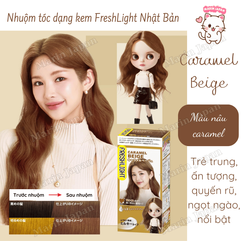 Nhuộm tóc thảo dược FreshLight Milky Color Chính Hãng Nhật Bản Màu Nâu Caramel ( Caramel Beige)