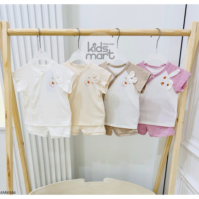 bộ quần áo cộc sơ sinh thun mềm mát cho bé kẹp tai tăm nhỏ Anmina AMI0366