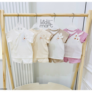 bộ quần áo cộc sơ sinh thun mềm mát cho bé kẹp tai tăm nhỏ Anmina AMI0366