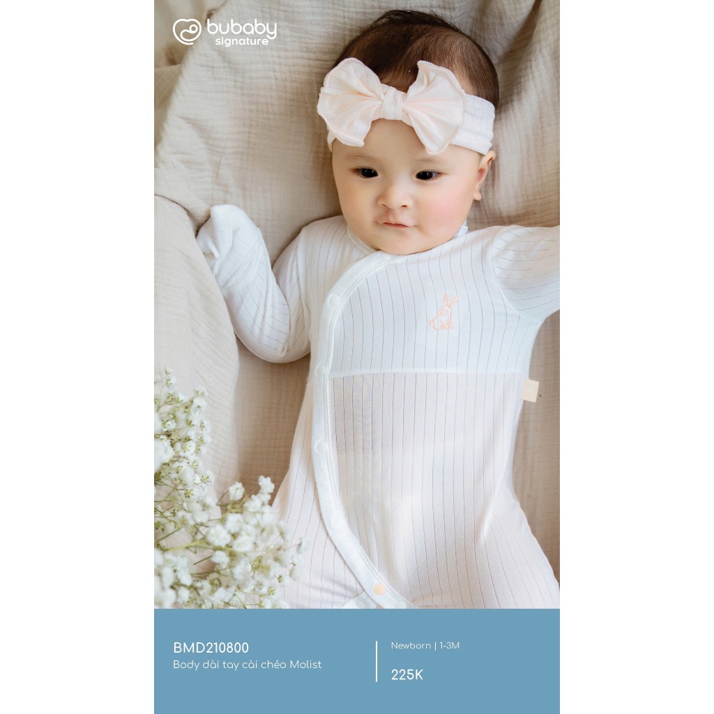 BU Baby (0-3M)- Body dài tay cài chéo Siro BSR210801, Molist BMD210800 - Quần áo BU Baby chính hãng