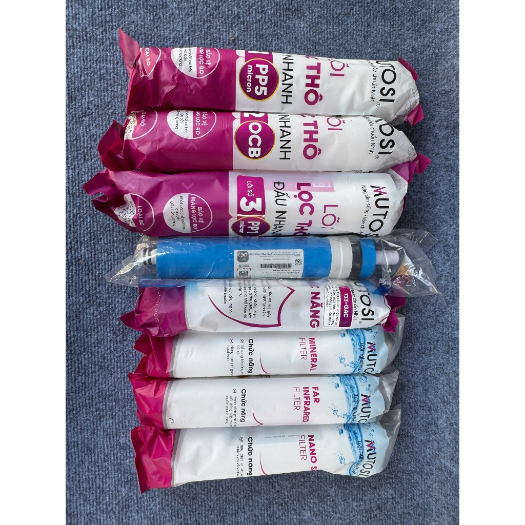 Combo bộ 8 lõi lọc nước Mutosi đúc liền dùng cho máy lọc nước Mutosi và các hãng khác.