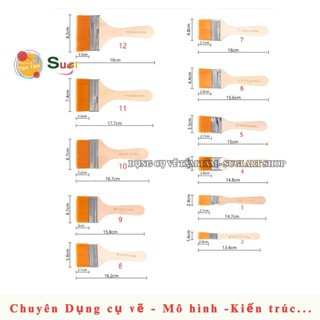 Cọ Panh Xô Cán Gỗ Lông Vàng Nhiều Size - Cọ vẽ bản lớn, Cọ vuông bản rộng , Acrylic, Gouache, tô tượng ...