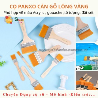Cọ Panh Xô Cán Gỗ Lông Vàng Nhiều Size - Cọ vẽ bản lớn, Cọ vuông bản rộng , Acrylic, Gouache, tô tượng ...