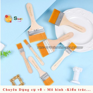 Cọ Panh Xô Cán Gỗ Lông Vàng Nhiều Size - Cọ vẽ bản lớn, Cọ vuông bản rộng , Acrylic, Gouache, tô tượng ...