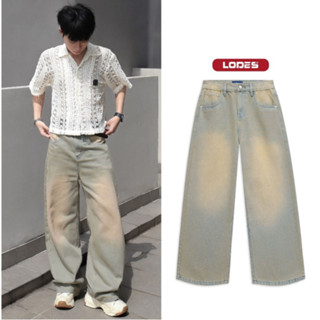  QUẦN JEAN ỐNG SUÔNG Lodes nam nữ vải Denim CAO CẤP phiên bản Màu Be form suông rộng tôn táng 