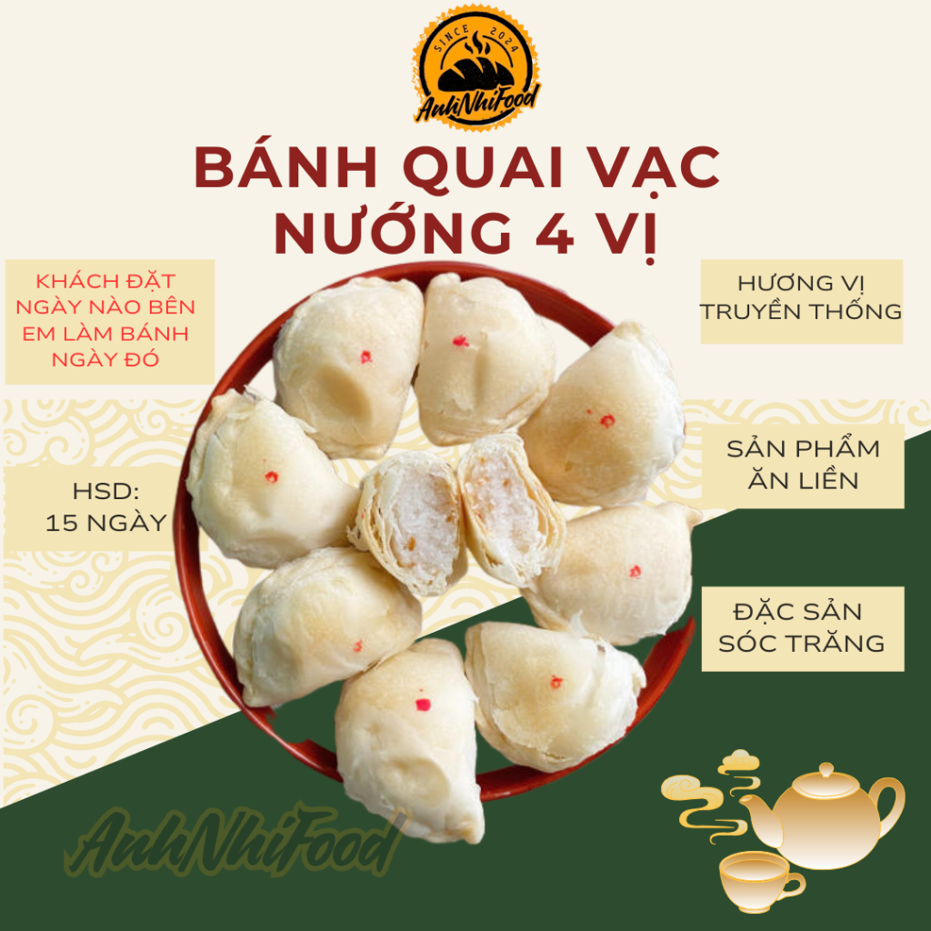 Bánh Quai Vạc Nhân Dừa,Môn,Khóm,Đậu Xanh - Bánh ngon Tứ vị - Hộp 500g - Đặc Sản Vũng Thơm Sóc Trăng
