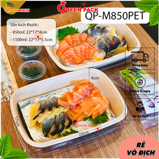 SET 50 Hộp (Khay) Bã Mía 1 Ngăn 850ml/1100ml Kèm Nắp Nhựa Trong Cao cấp