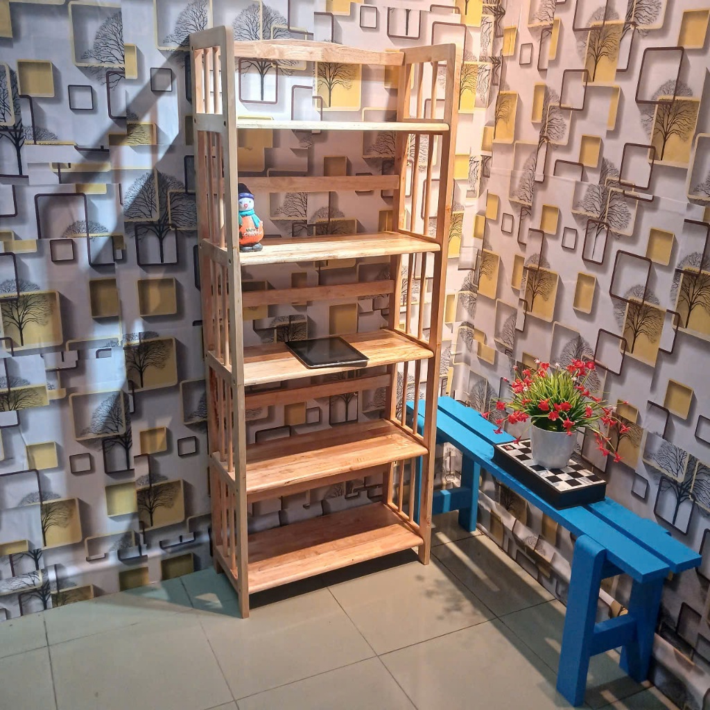 Kệ sách 5 tầng , sâu 28 cm,  ngang 50cm, cao 155cm gỗ cao su, màu Cherry,  đã thông qua tẩm sấy.