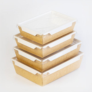 [HCM QP] SALE 50 chiếc Hộp Giấy Kraft đựng thức ăn, các size KÈM NẮP NHỰA TRONG đựng bánh, thực phẩm, mì, phở trộn