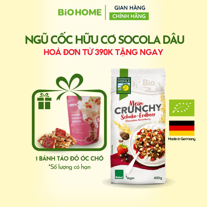 Ngũ cốc giòn socola dâu hữu cơ Muhle (400g)