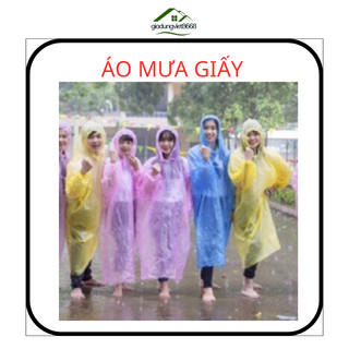 Sét 10 áo mưa giấy dùng 1 lần trong suốt nhiều màu - áo đi mưa cao cấp chống thấm kiểu dạng chui chất nilong bền