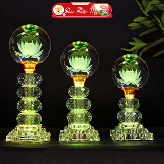 Đèn Thờ Pha Lê Quả Cầu Nguyên Khối Có Led 7 Màu, Trang Trí Bàn Thờ Phật, Bàn Thờ Gia Tiên CPLC-01
