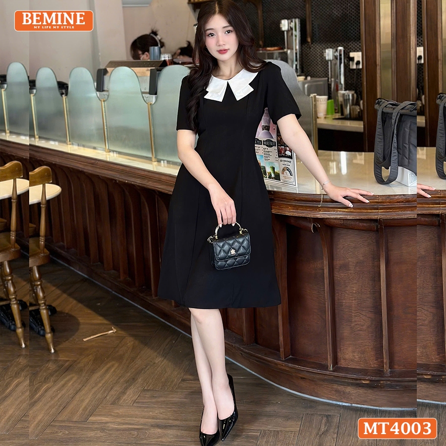 Đầm basic đơn giản cổ kiểu 2 lá BEMINE MT4003DEN