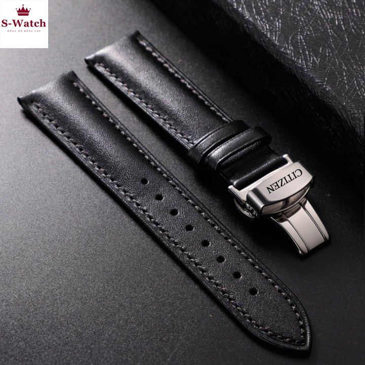 [DÂY DA CITIZEN] Dây da đồng hồ CITIZEN mẫu TRƠN- Khóa Bướm Dây da bò cao cấp có LOGO CITIZEN