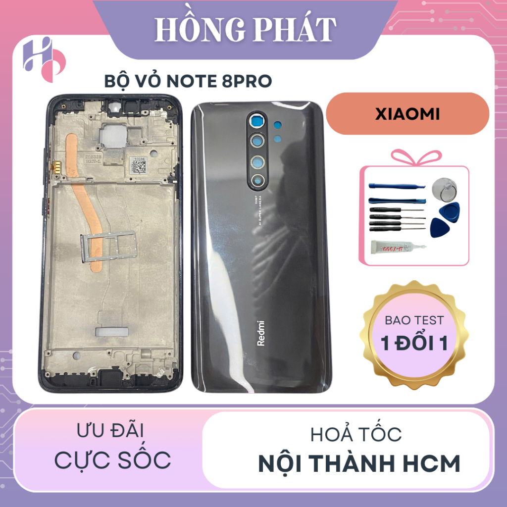 Bộ Vỏ Thay Thế Xiaomi Redmi Note 8 Pro  Gồm sườn ,lưng + phụ kiện đi kèm ( Tặng keo dán và bộ sửa)