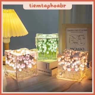 Hộp đèn ngủ hoa Tulip gương đa chiều Handmade - Set quà tặng người yêu, bạn bè, DIY hoa tulip đèn ngủ dễ thương-Br 02698