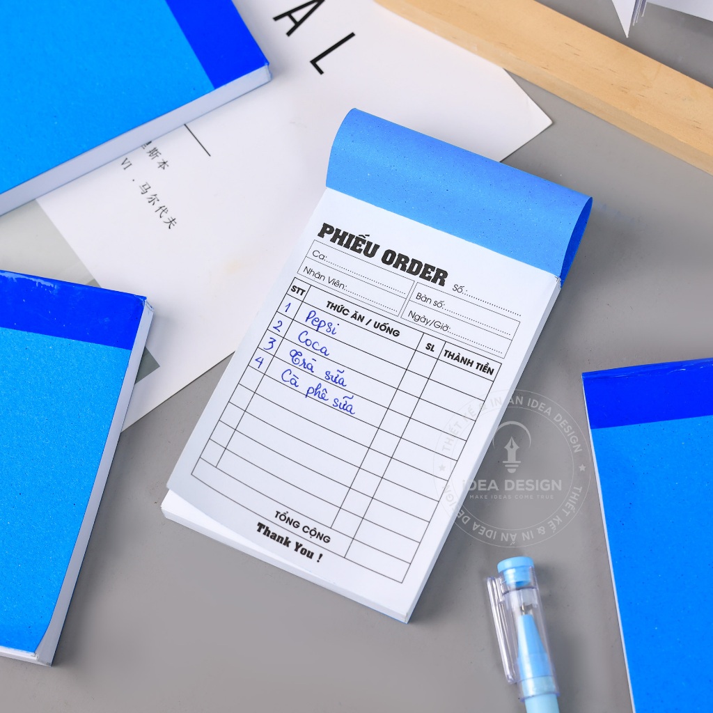 SỔ ORDER 1 LIÊN, Phiếu order 1 liên, Size 7 x 10 cm, 100 tờ giấy F70 Sổ ghi món ăn, thức uống, quán ăn