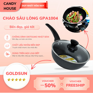 Chảo Nhôm Chống Dính Sâu Lòng Goldsun Gpa1004 Có Nắp, Chảo Xào Đáy Từ Kèm Vung Kính Dùng Cho Mọi Loại Bếp