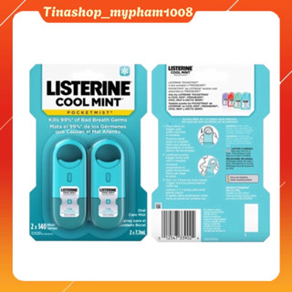  Xịt thơm miệng Listerine Cool Mint 7,7ml x2 diệt khuẩn 