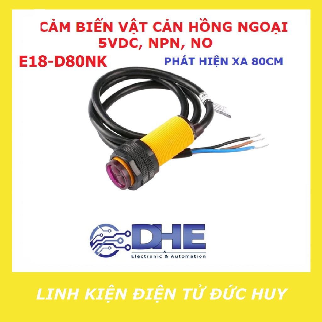 E18-D80NK Cảm biến vật cản hồng ngoại (Phản xạ khuếch tán), 5VDC, NPN, NO, 3 dây,
