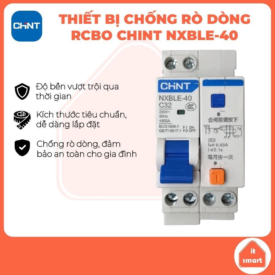 Aptomat chống rò, chống giật Chint, cầu dao chống rò RCBO Chint bảo vệ an toàn