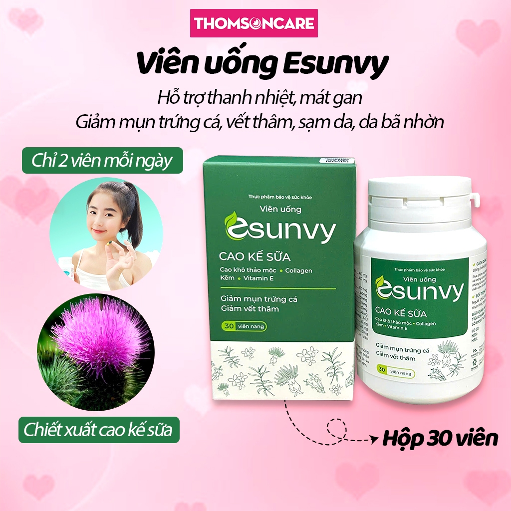 Viên uống ngừa mụn Esunvy - mát gan từ Thảo dược, giảm mụn trứng cá, mụn bọc, đầu đen, da dầu - Thomsoncare