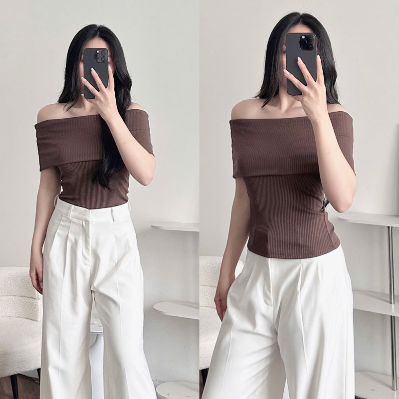 [ẢNH THẬT] ÁO BẸT VAI NGUYÊN BẢN TAY NGẮN LEN GÂN