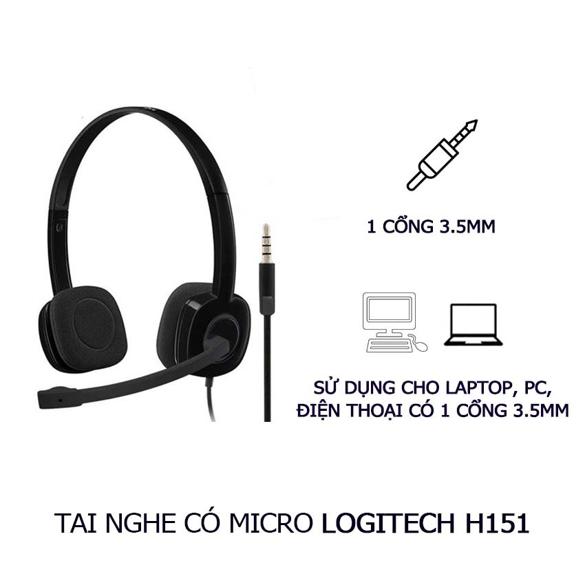[Chỉ có 1 jack cắm 3.5mm] Tai Nghe Có Micro Logitech H151
