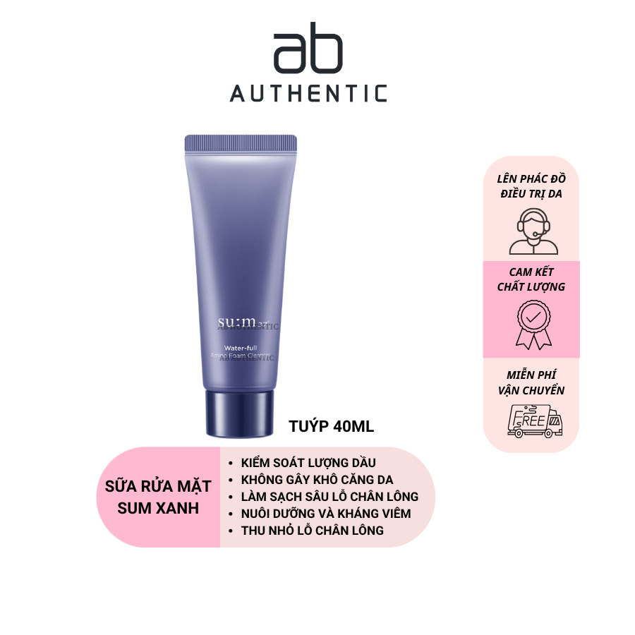 Sữa rửa mặt kiềm dầu, thu nhỏ lỗ chân lông Sum xanh Water-full Foam Cleanser 40ML - AB AUTHENTIC